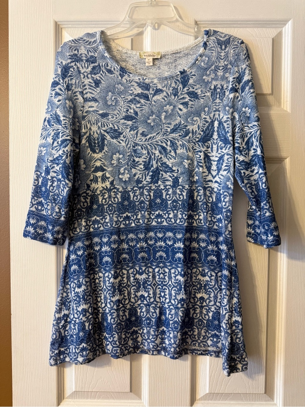 Nurture Blue & White Ombre Floral Paisley Tunic Top - Size M